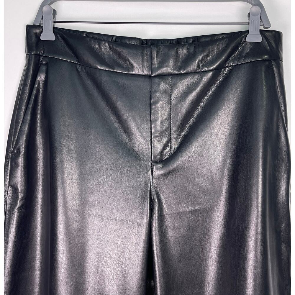 Chico’s Black Faux Leather Cropped Trousers Lace Hem Wide Leg Pants 10 Petite - Picture 5 of 13